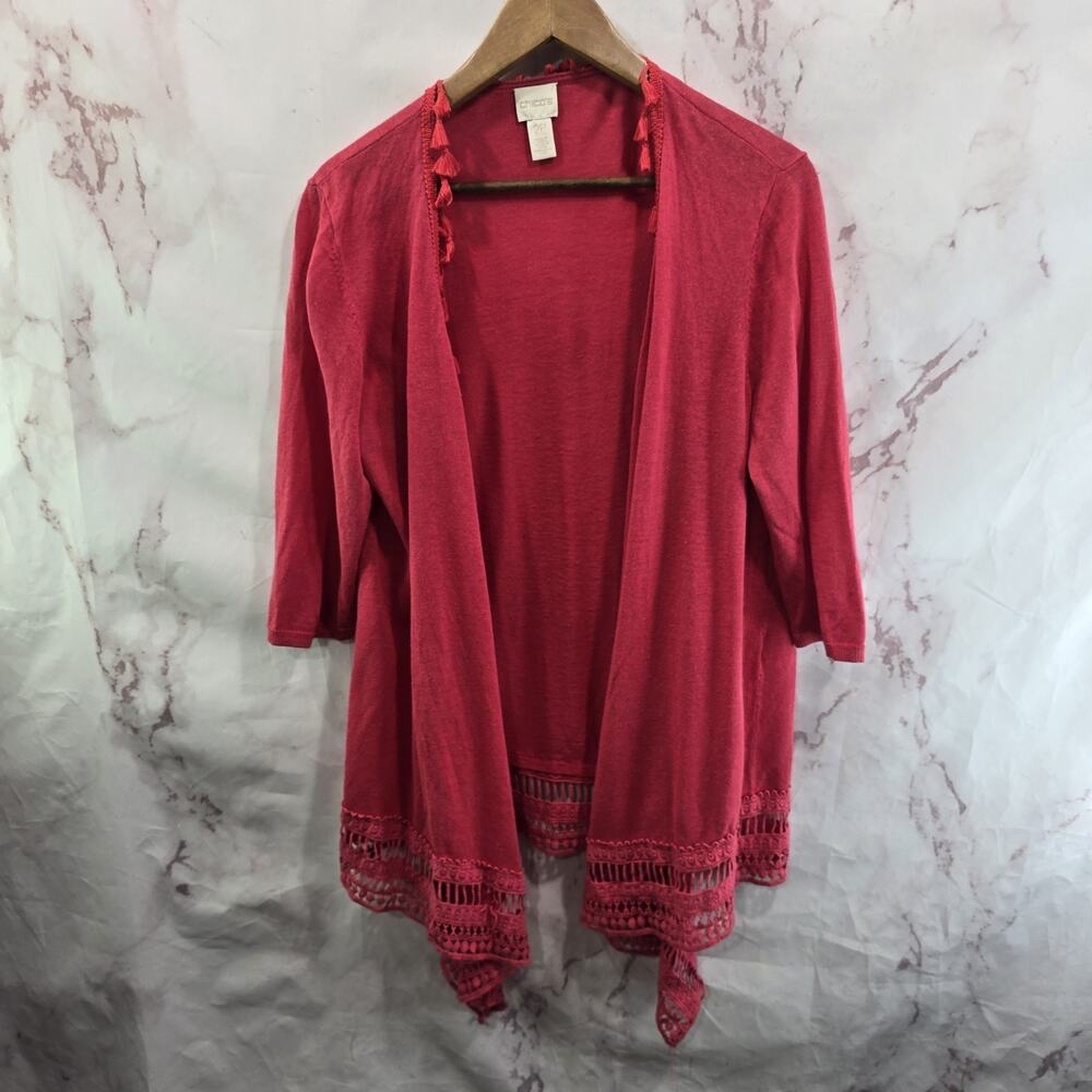 Chicos Cover Up Womens Large P Pink Linen Cardigan Wrap Topper Magenta Ruana